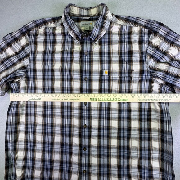 Carhartt Mens 3XL Relaxed Fit Plaid Short Sleeve Work Shirt Blue Brown - Picture 8 of 9